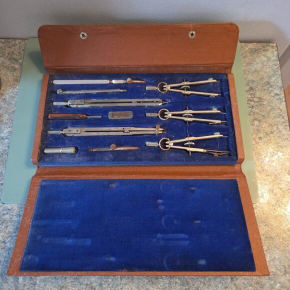Vintage Charvos Drafting Set 1940s USA 10 Piece AS IS Read - Picture 2 of 11
